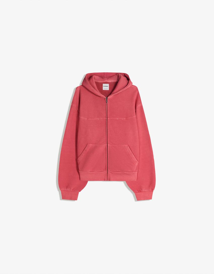 Suadoiro cremalleira boxy crop-Vermello