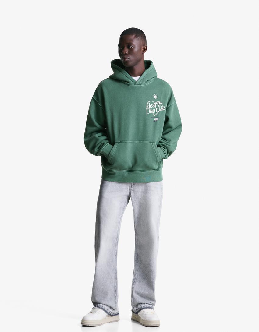Sweatshirt met print en verwassen effect-Groen-3