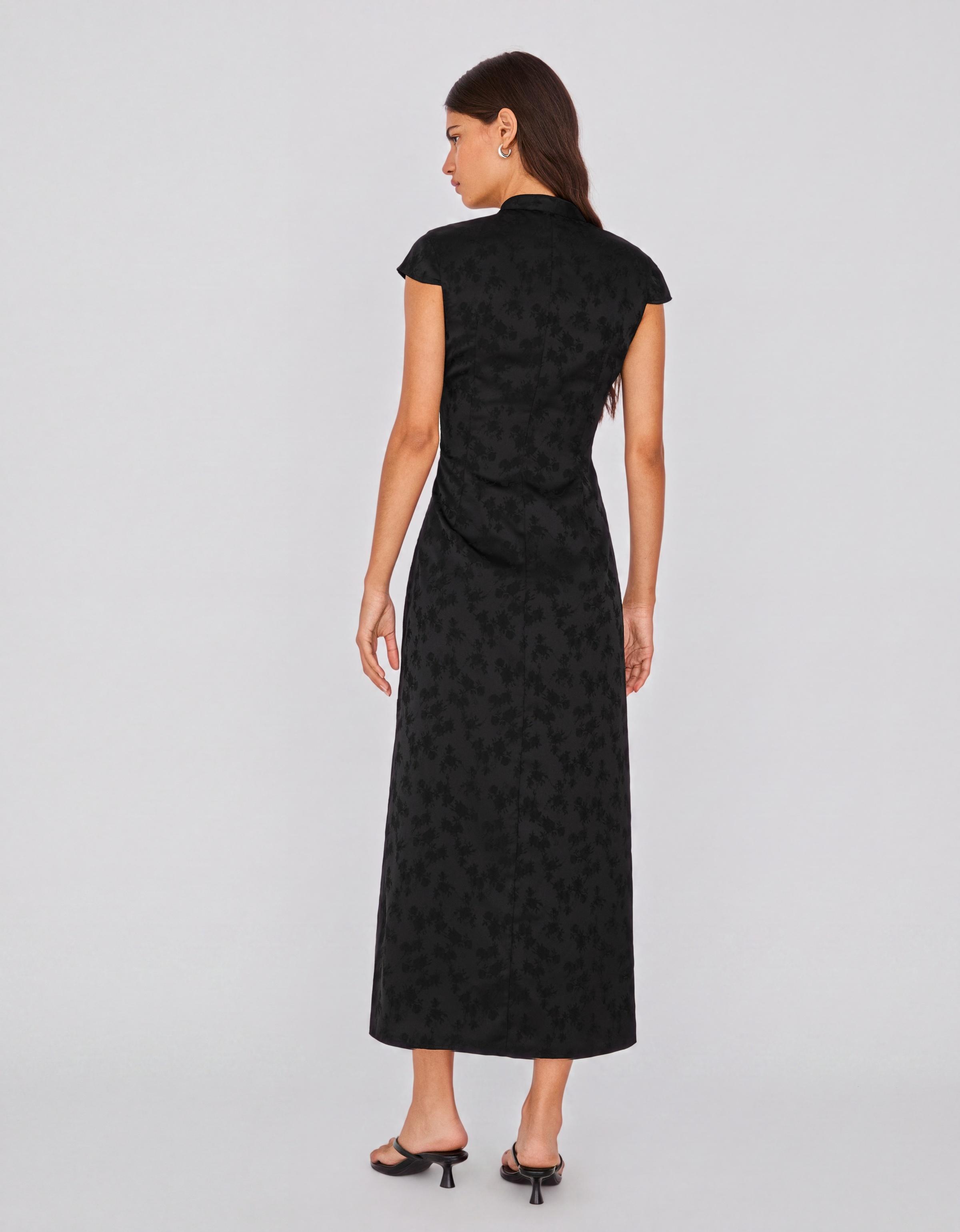 Sateen jacquard midi dress — Black