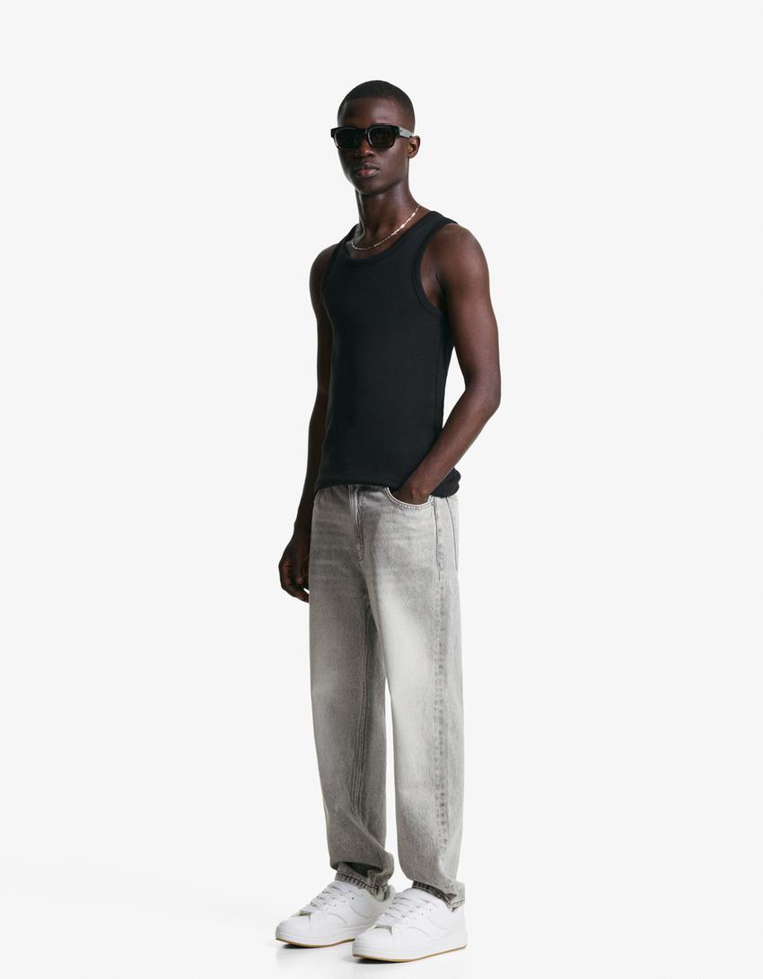 Loose tapered jeans-Grey-0