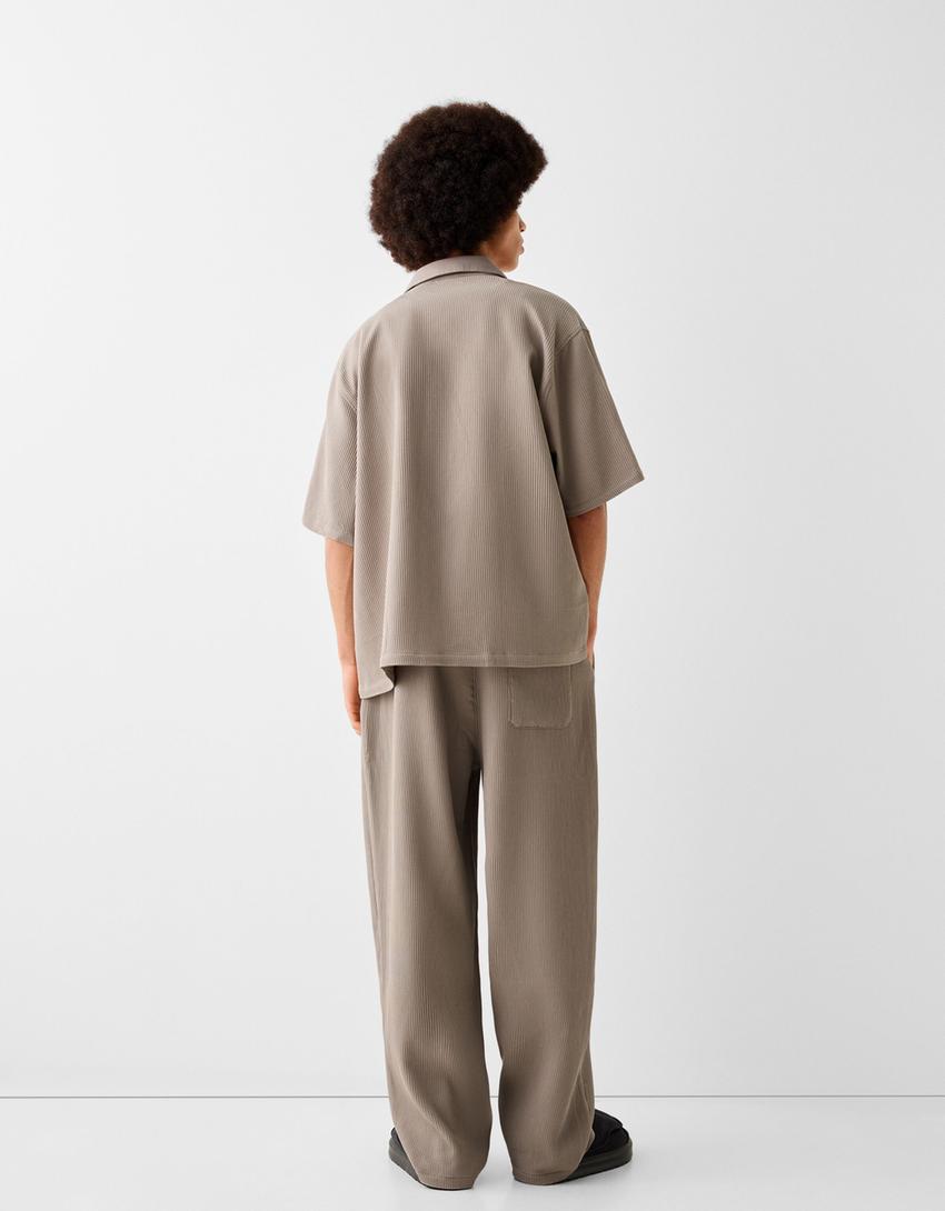 Ensemble chemise et pantalon plissé-Sable-2