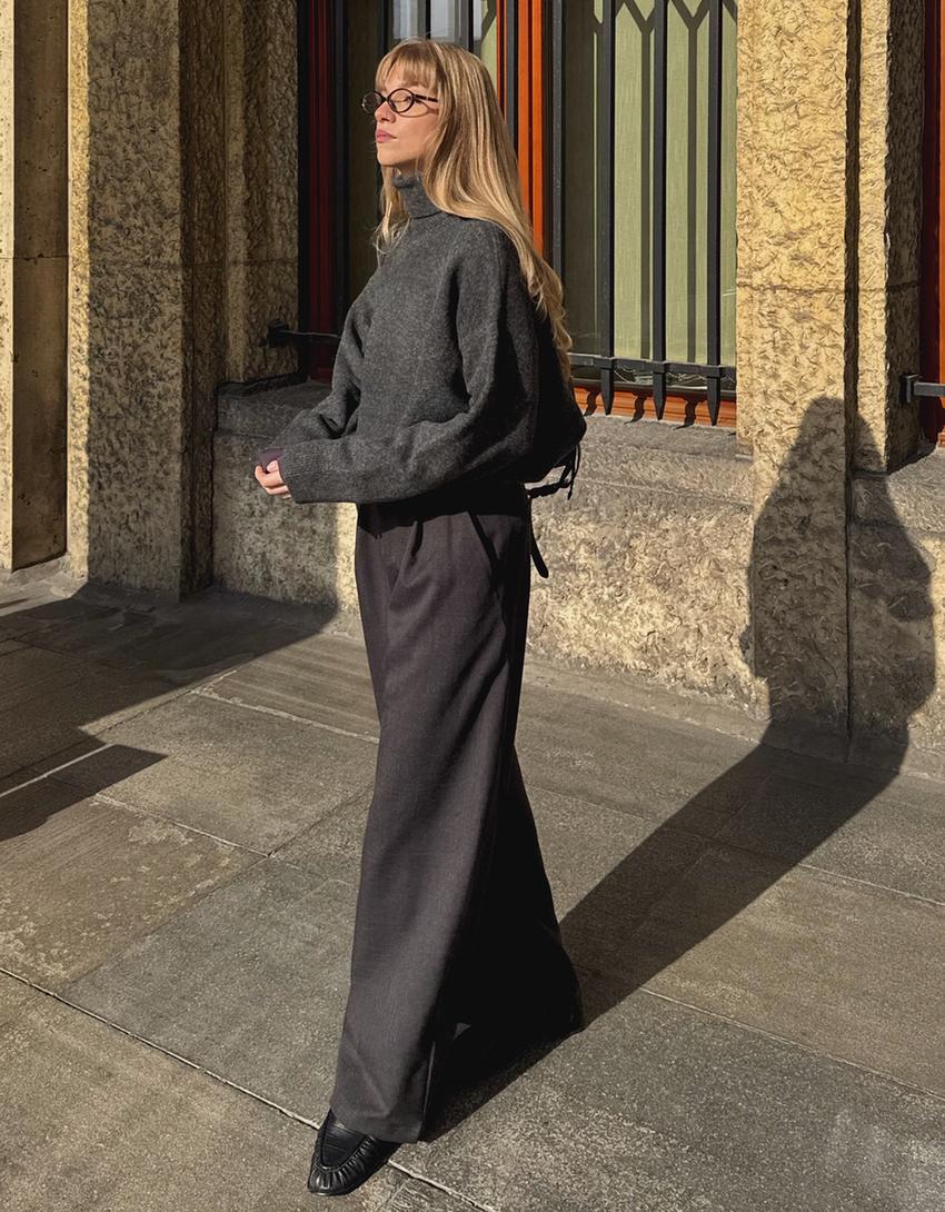 Oversize-Pullover mit Stehkragen-Dunkelgrau