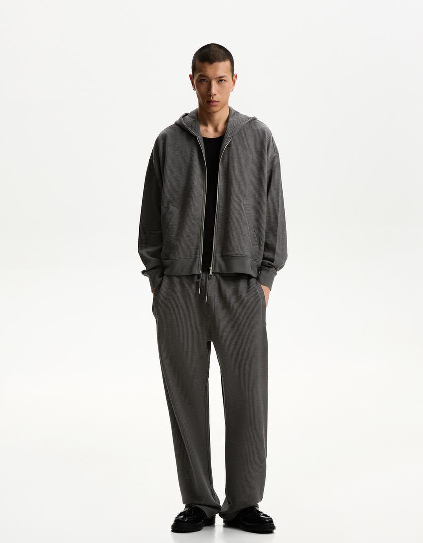 Sudadera cremallera boxy cropped capucha-Gris-2
