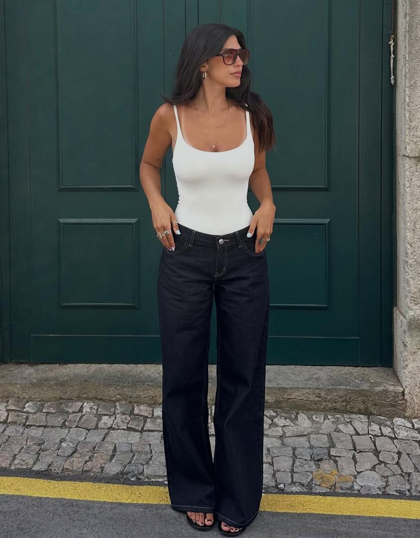 Round neck tank bodysuit-Cream
