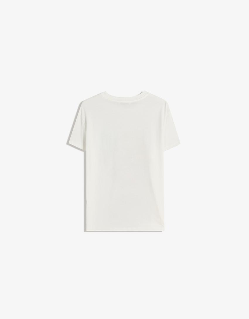 T-shirt met print en korte mouw-Gebroken Wit