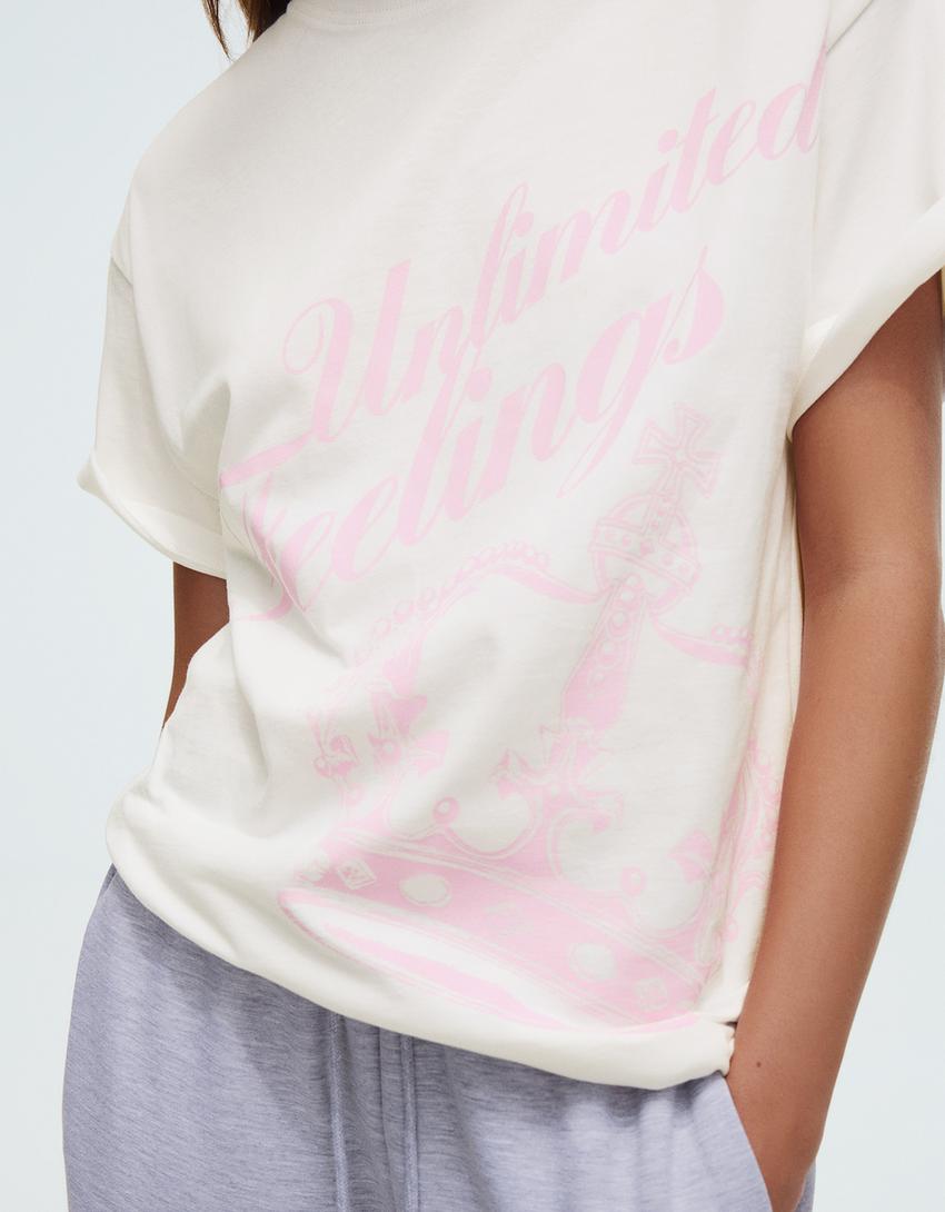 T-Shirt mit Print-Grbrochenes Weiss