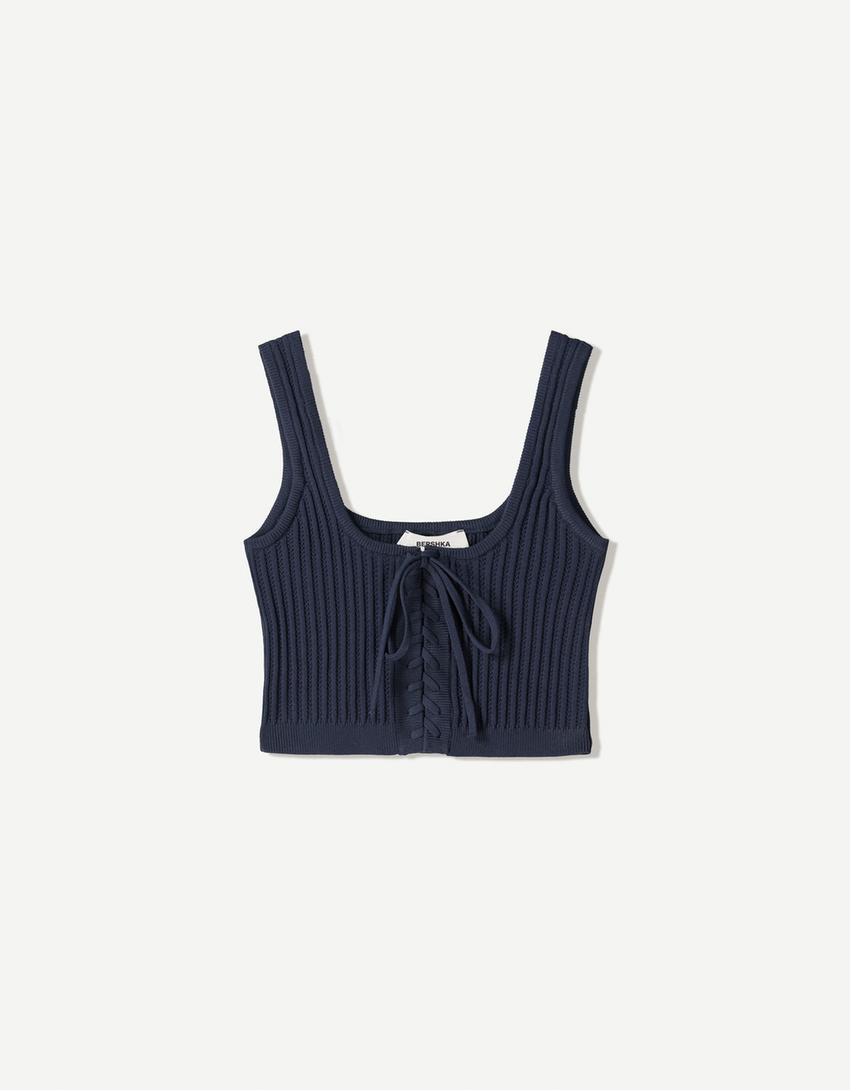 Strappy top with tie detail-Blue-4