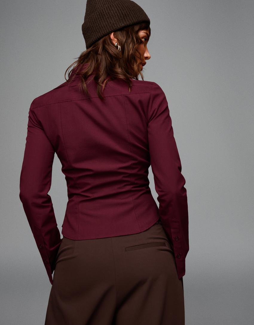 Fitted shirt with flared sleeves-Maroon