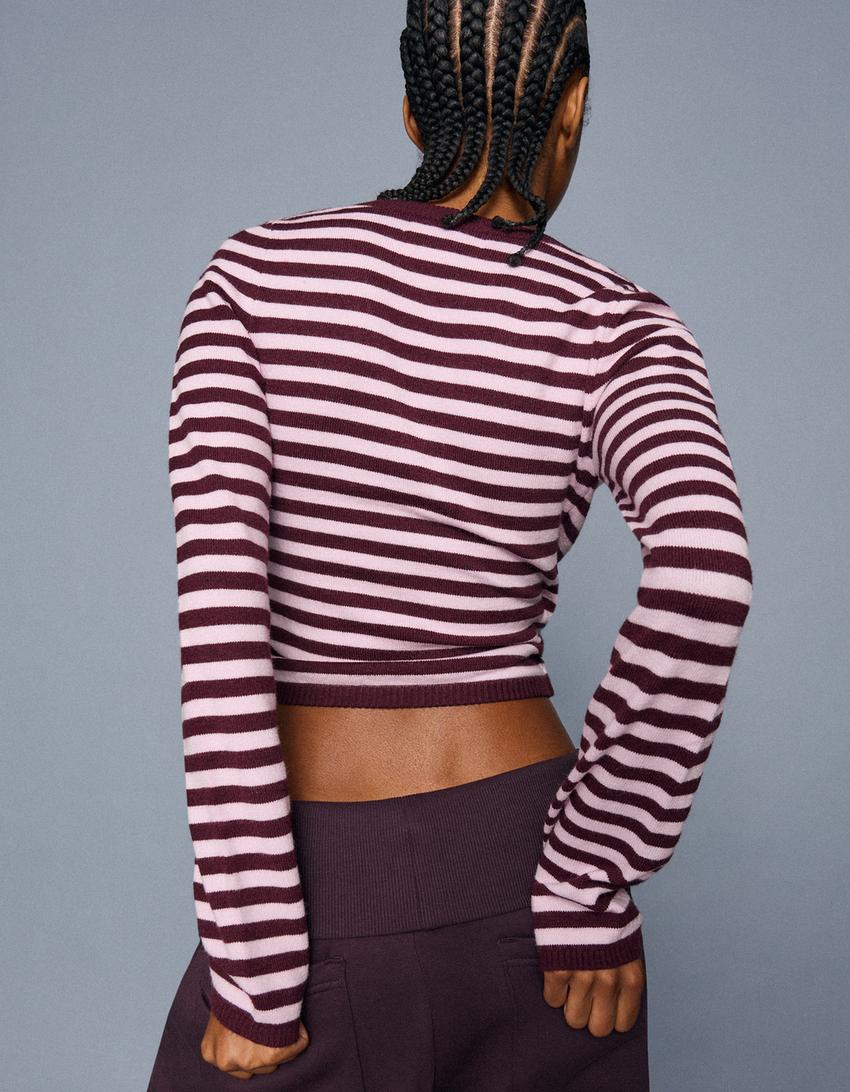 Buckle V-neck sweater-Pink