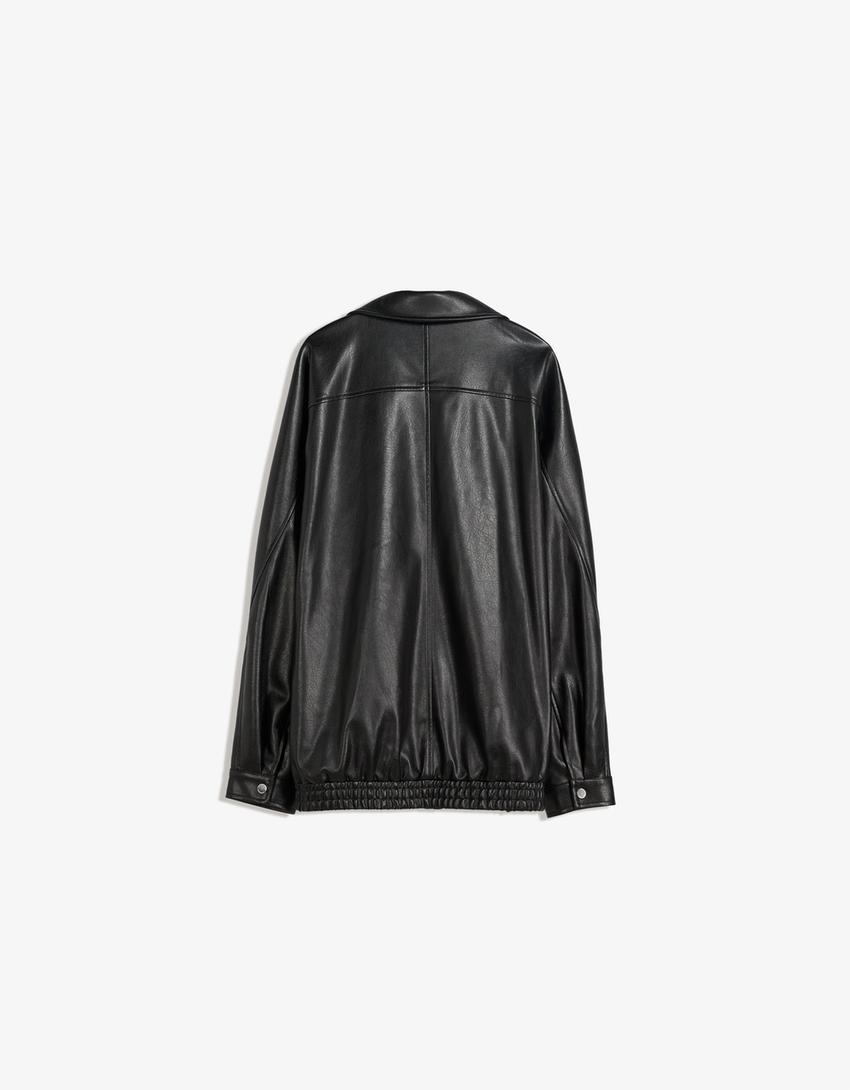 Oversize faux leather jacket-Black-5