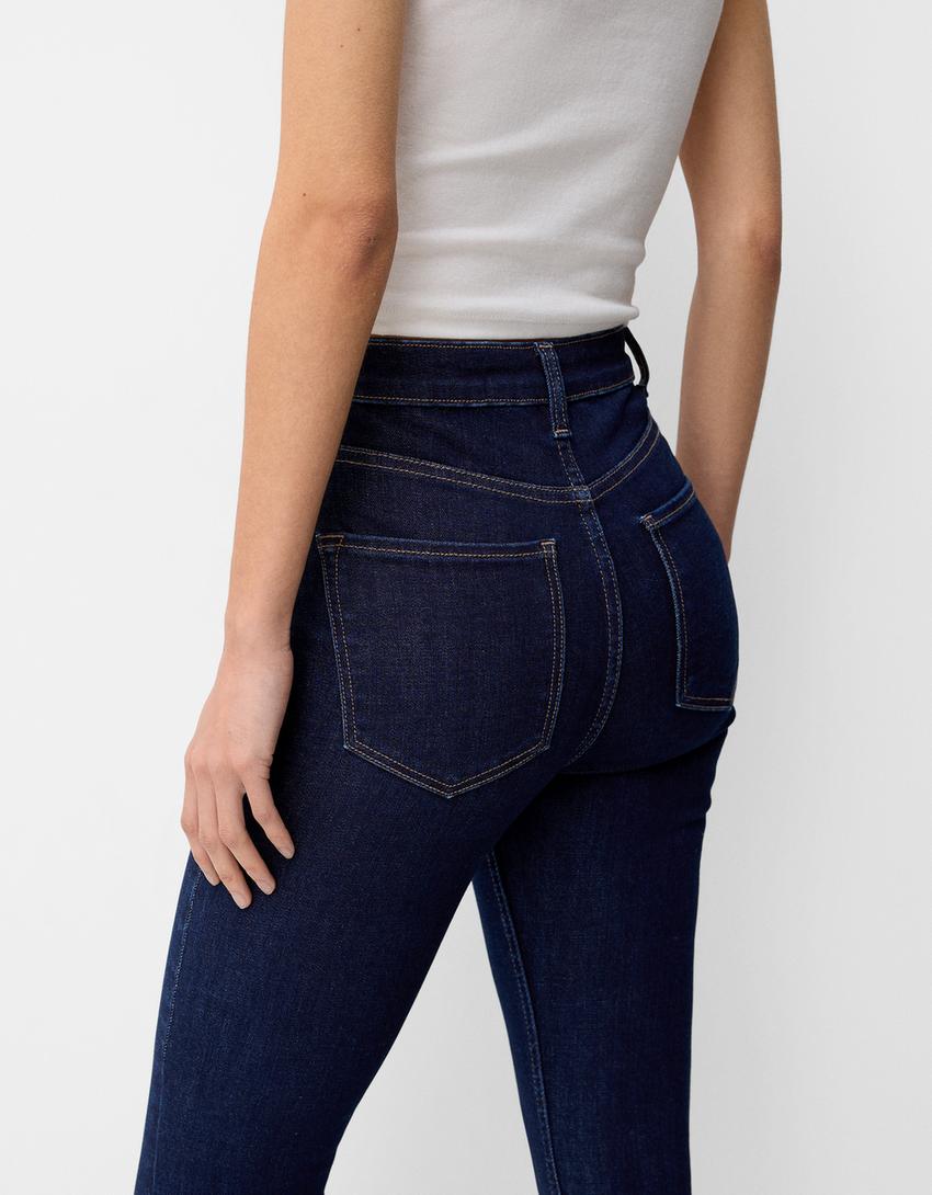 Nagyon magas derekú, skinny szabású farmernadrág-Tengerészkék-3