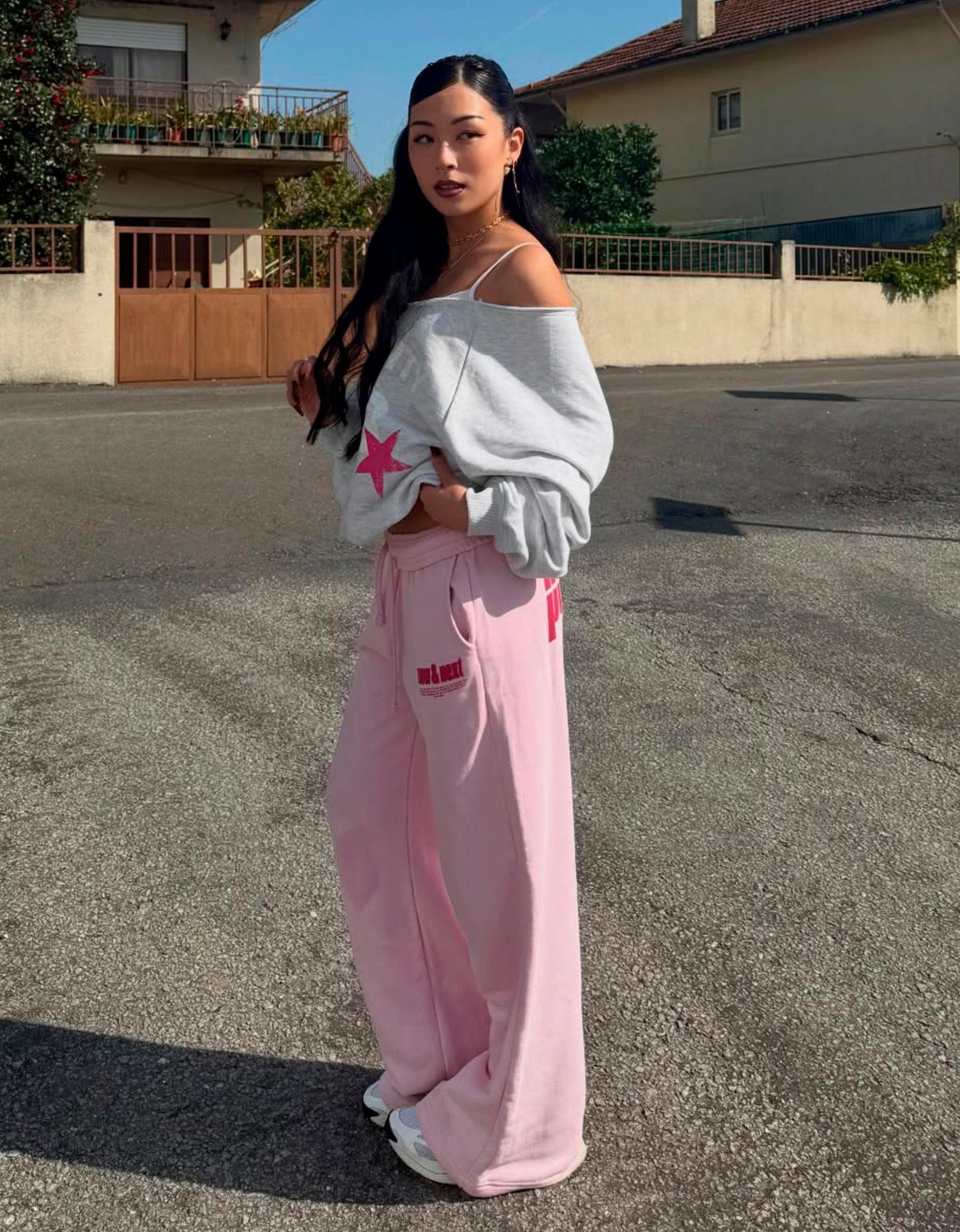 Bershka Pantaloni Felpa Stampa Gamba Larga Donna S Rosa