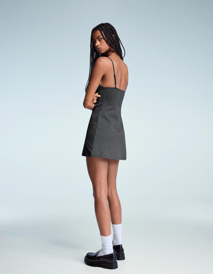 Robe courte à carreaux-Gris foncé