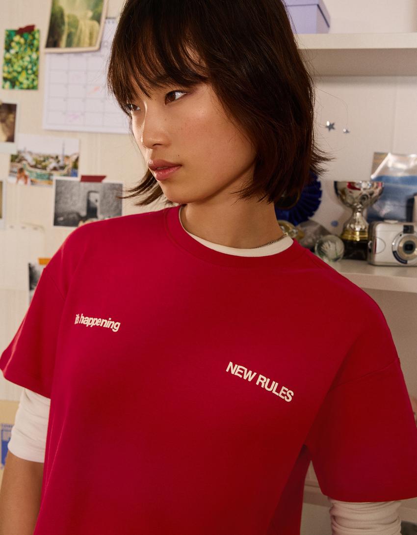 Short sleeve print T-shirt-Red