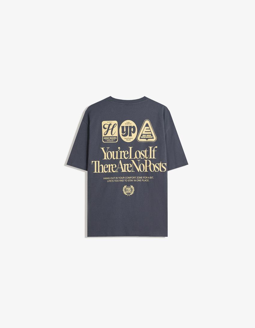 Short sleeve T-shirt with print-Blue-5