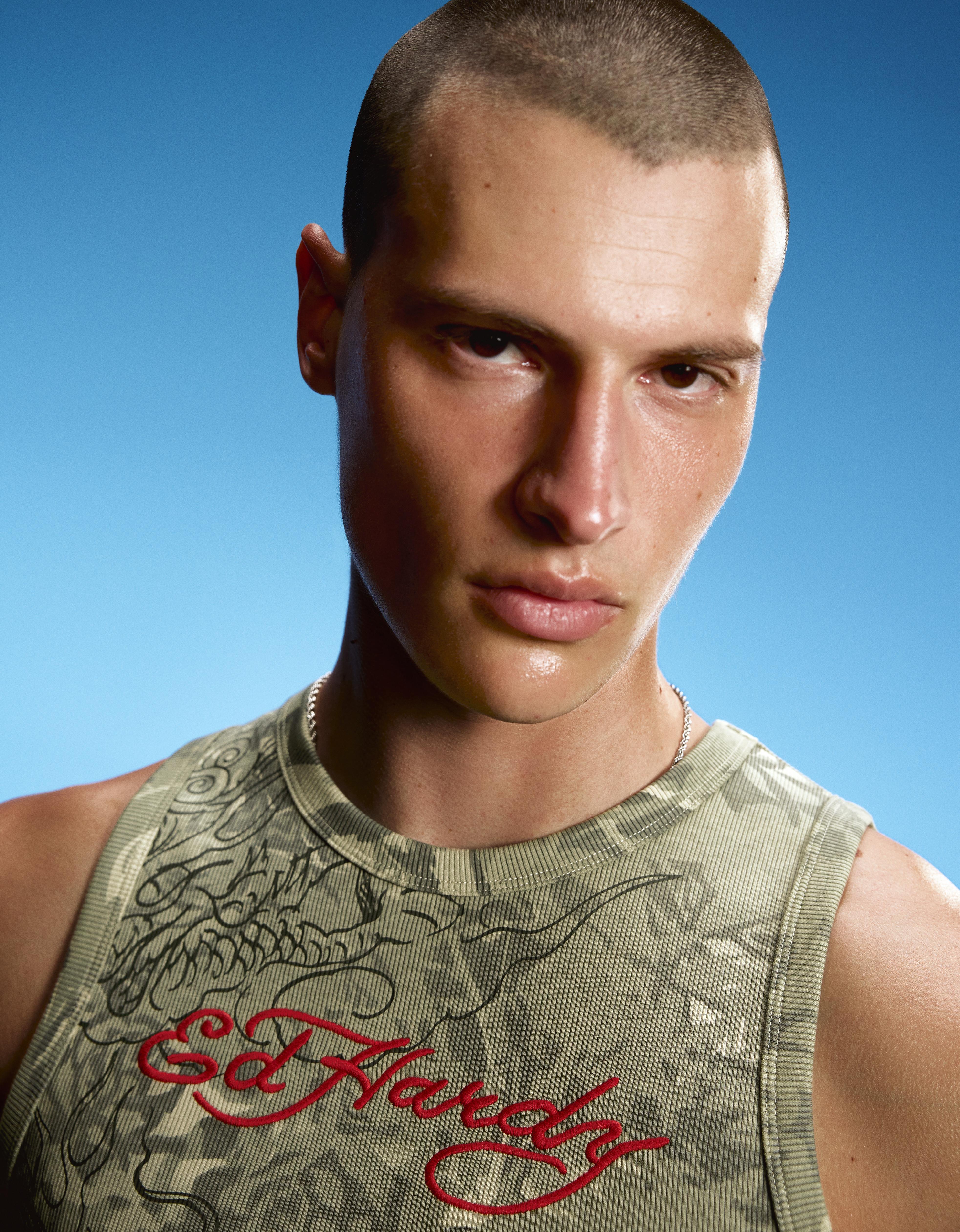 ED HARDY X BERSHKA print vest top — Khaki