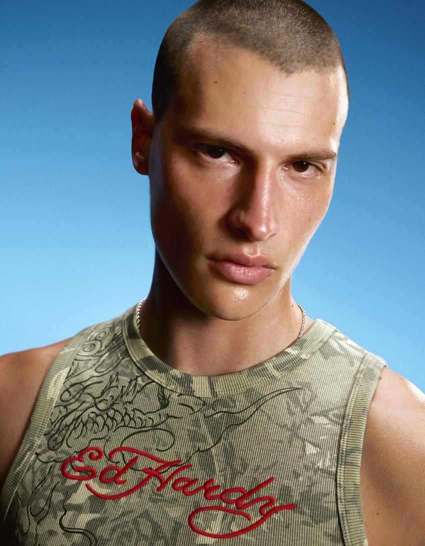 Débardeur imprimé ED HARDY X BERSHKA-Kaki