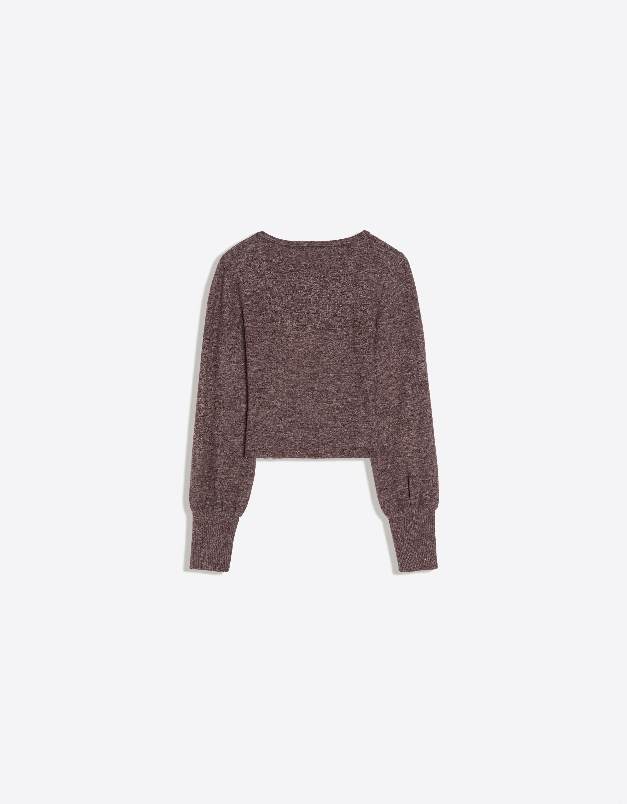 V-neck button jumper — Brown