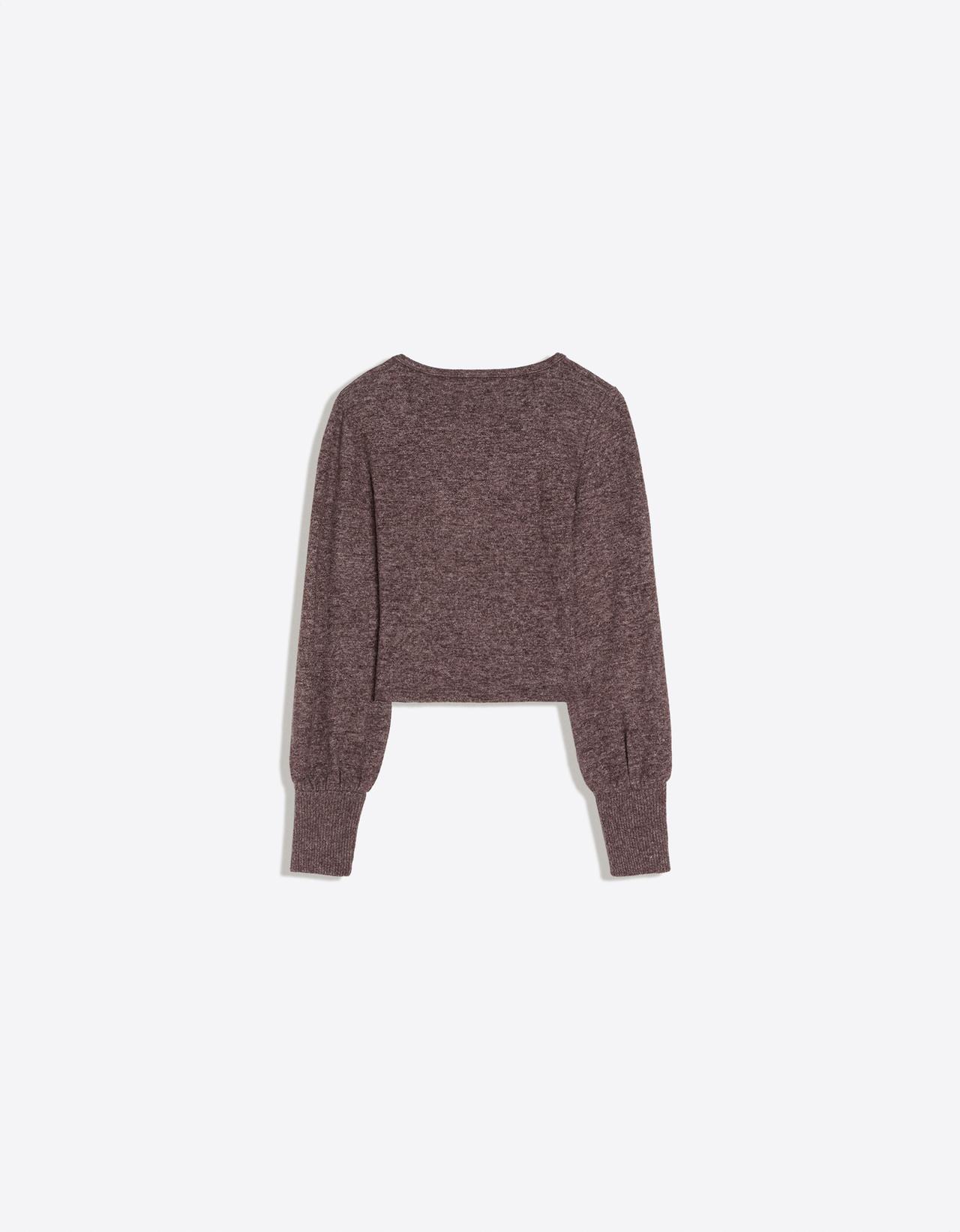 V-neck button jumper — Brown