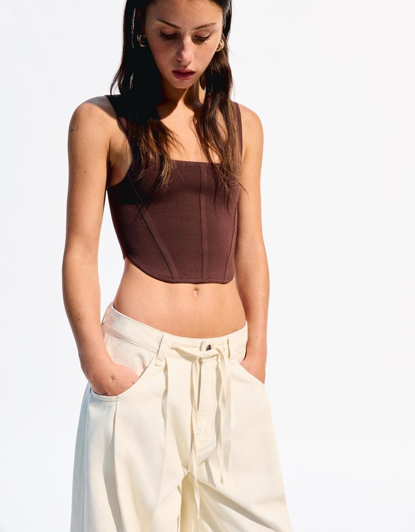 Pantalon fluide à pinces-Beige-2