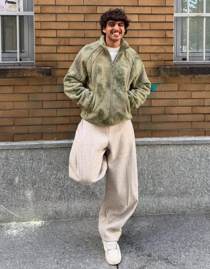 Blusão com efeito de pelo encaracolado-Caqui