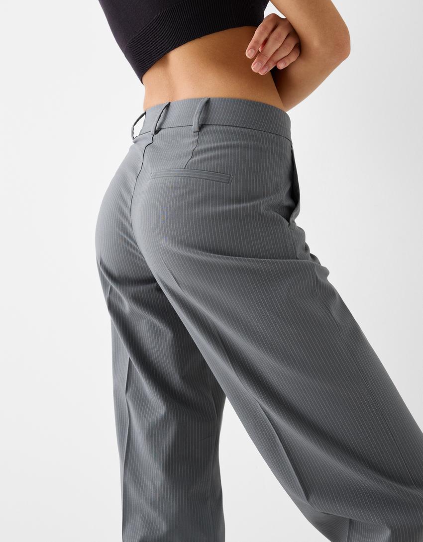 Low waist straight fit özel dikim pantolon-Koyu gri-3