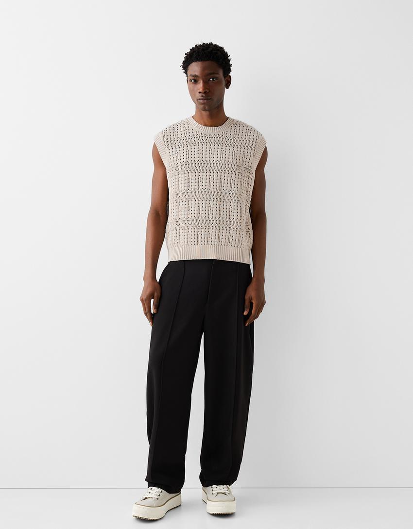 Textured openwork vest-Green-3