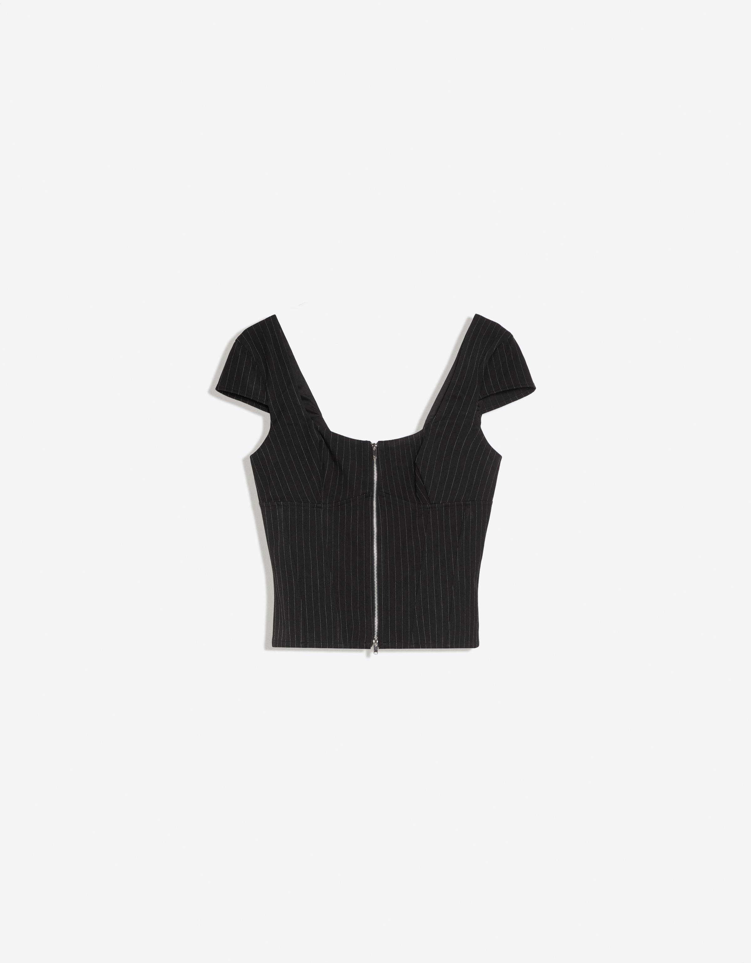 Short sleeve zip top — White / Black
