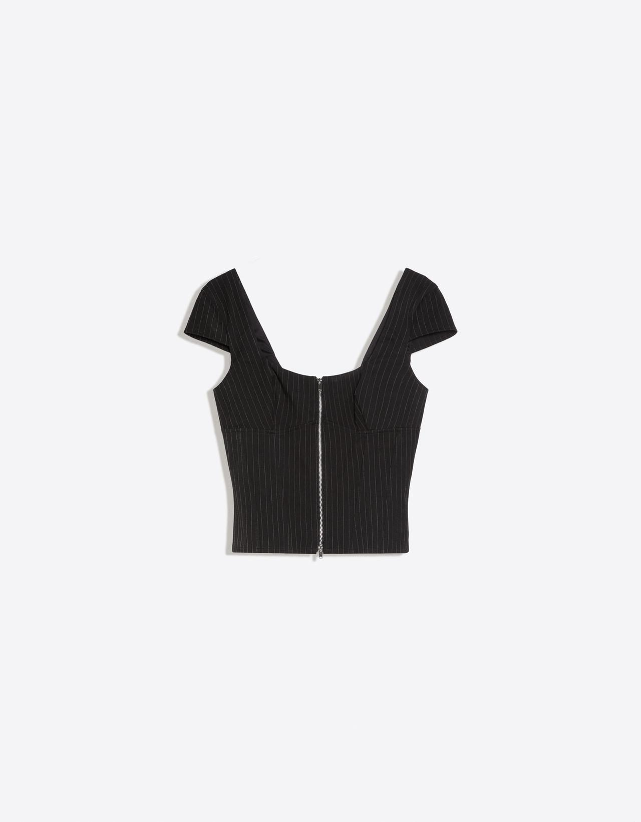 Short sleeve zip-up top — White / Black