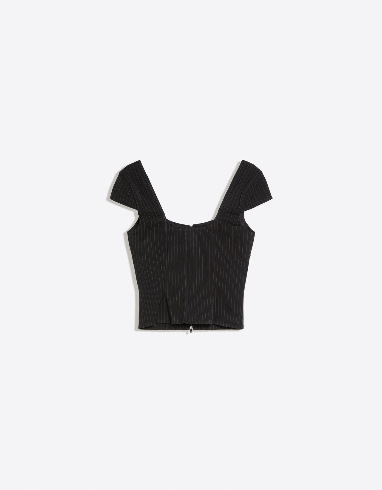 Short sleeve zip-up top — White / Black