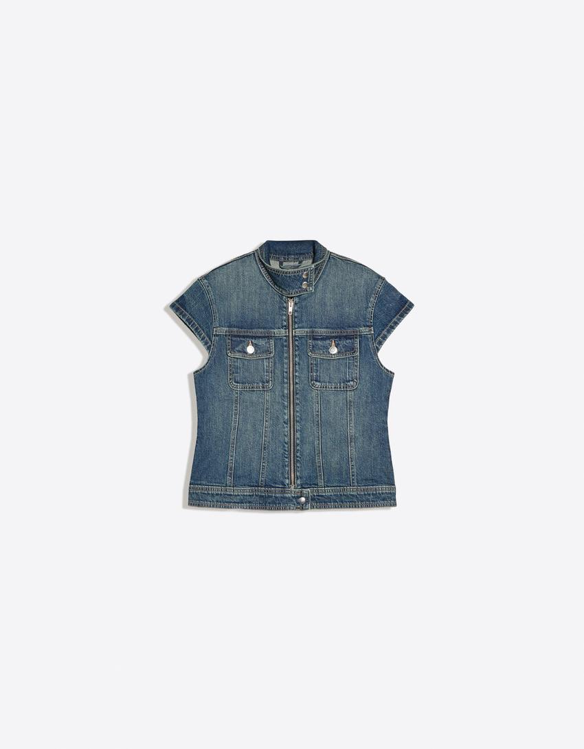Denim top with zip-Light blue