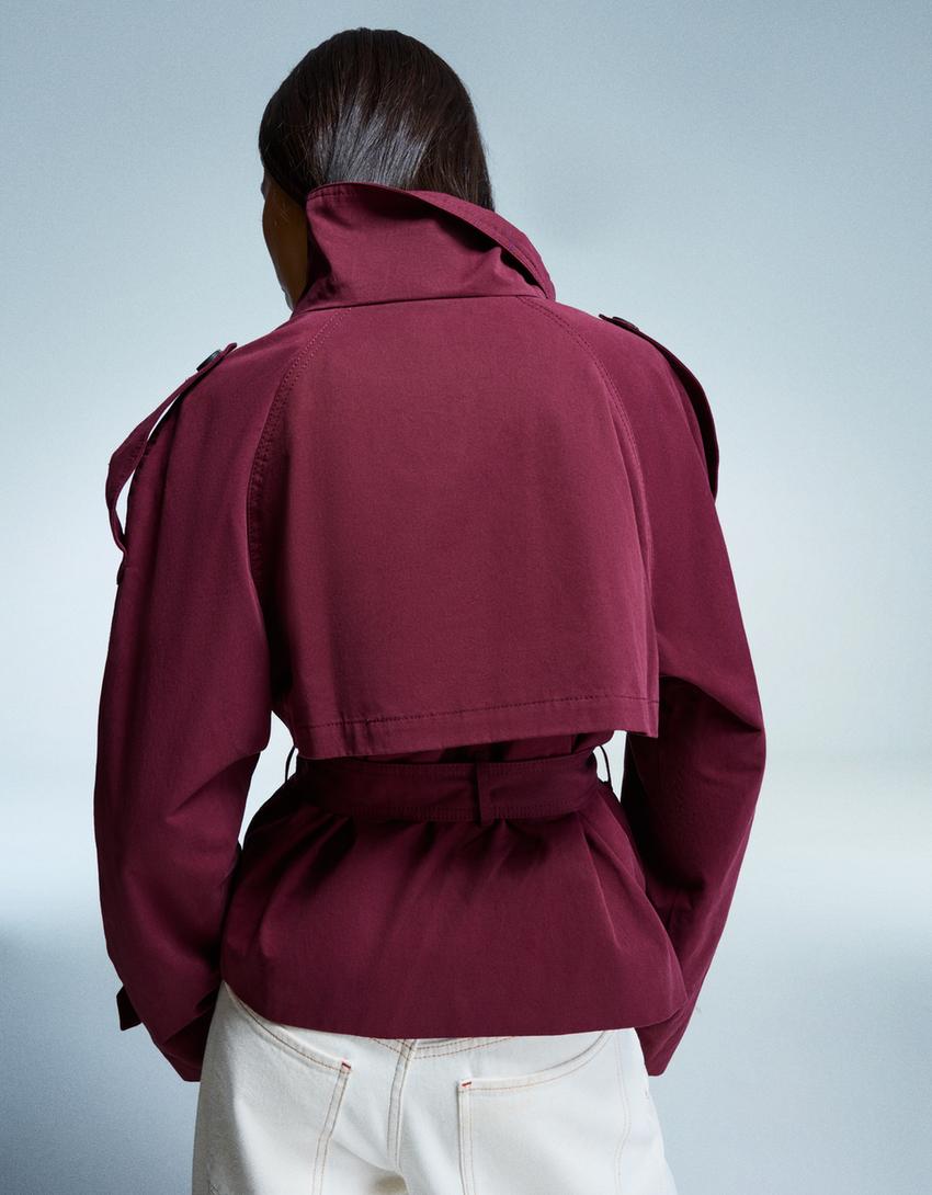 Short trench jacket-Burgundy
