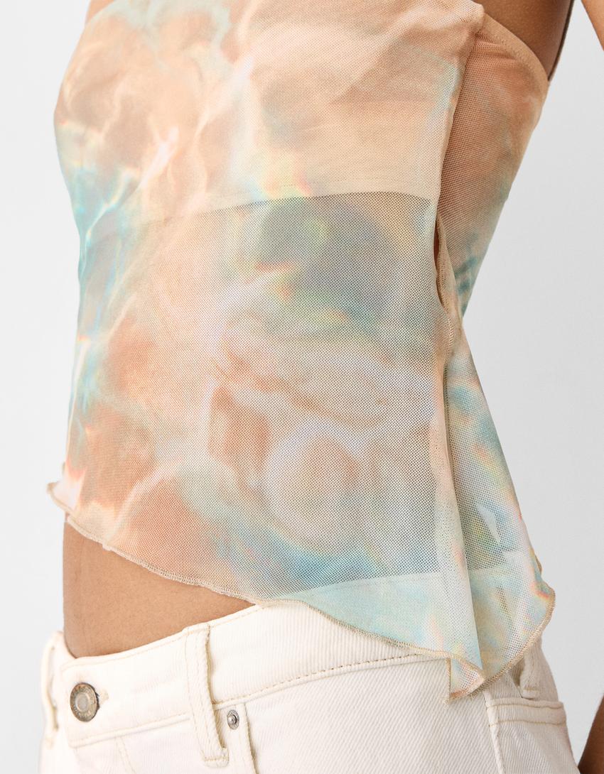 Asymmetric tulle top-Sand-5