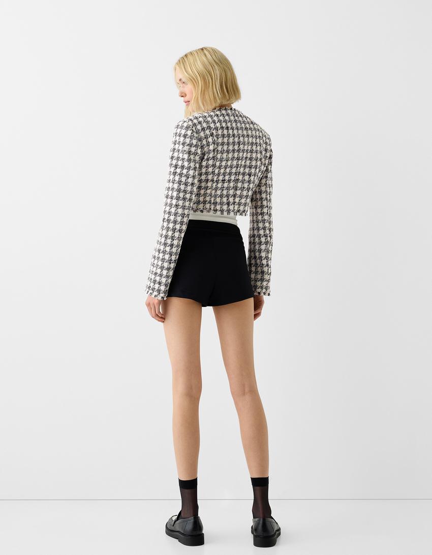 Textured cropped jacket-Black-1