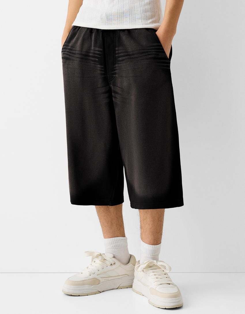 Бермуди с износен ефект-Черно-1