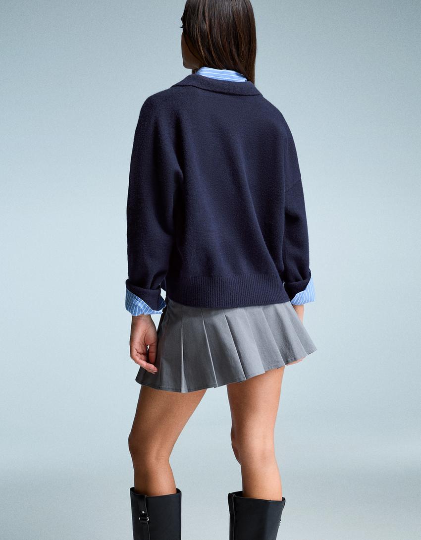 Polo collar sweater-Blue-1