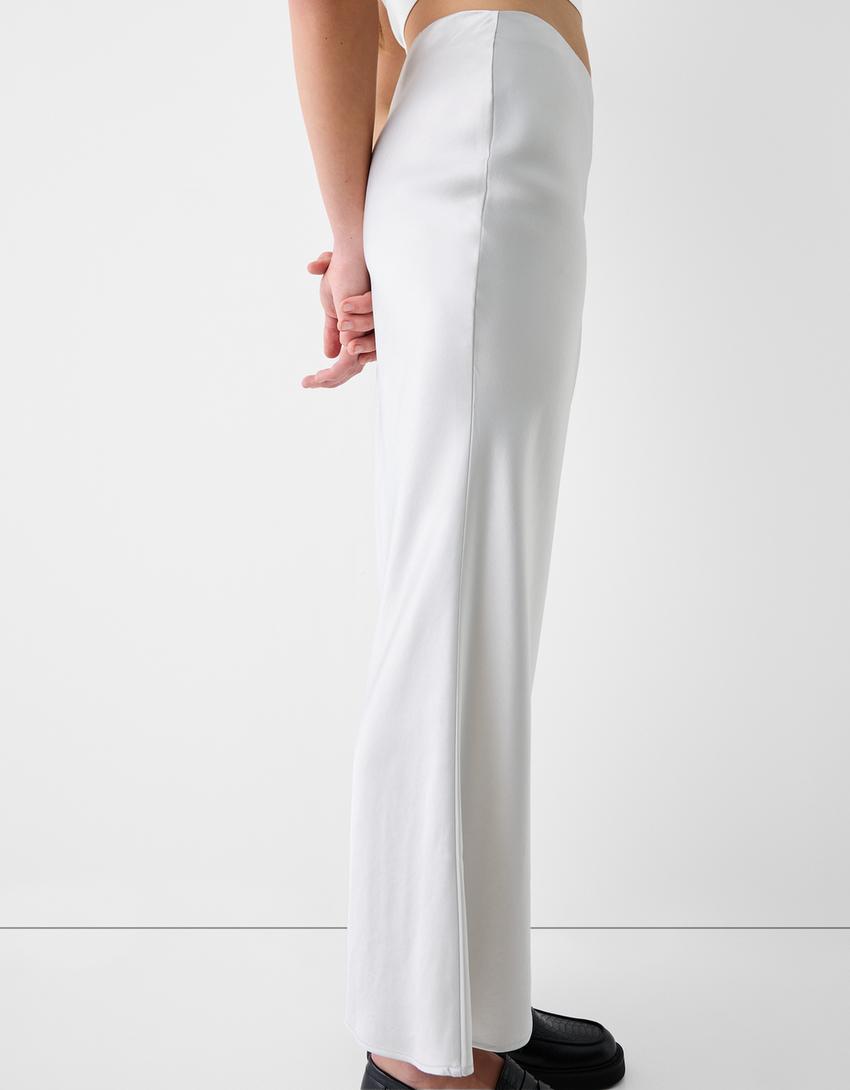 تنورة متوسطة الطول ساتان-فضي-5