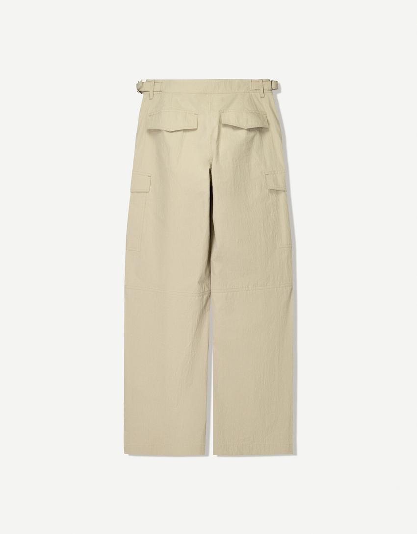 Pantalón wide leg cargo ajustable-Kaki-4