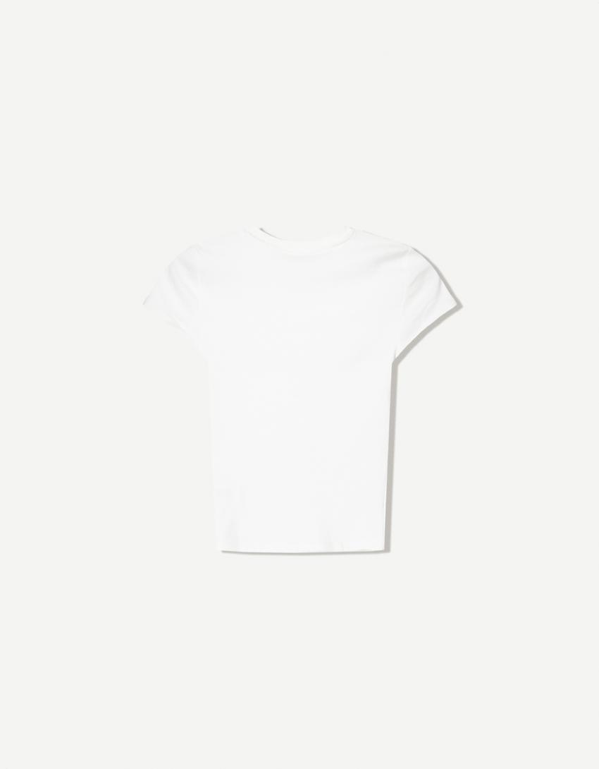Kortärmad t-shirt med rund krage-Benvit-4