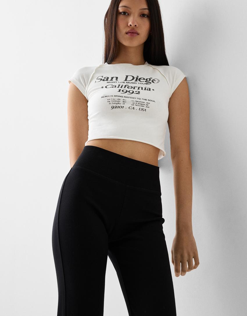 Printed T-shirt with short raglan sleeves-Cream-2