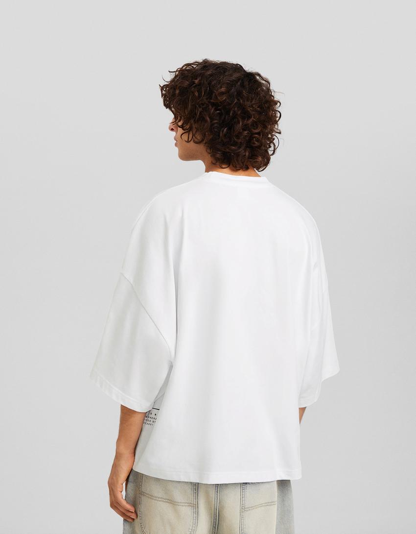 Printed short sleeve oversize T-shirt-White-1