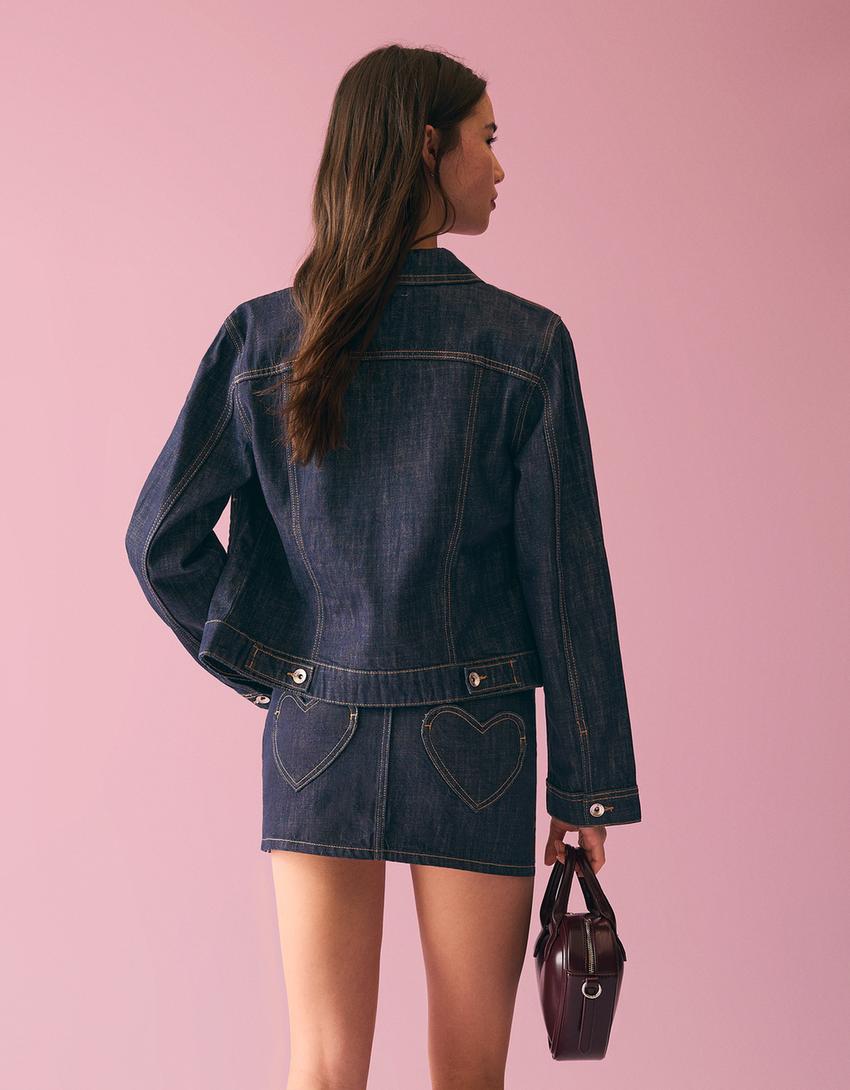 Embroidered denim mini skirt