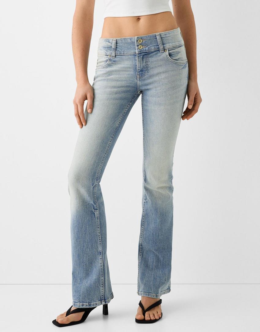 Low waist bootcut jeans-Gewassen blauw-1