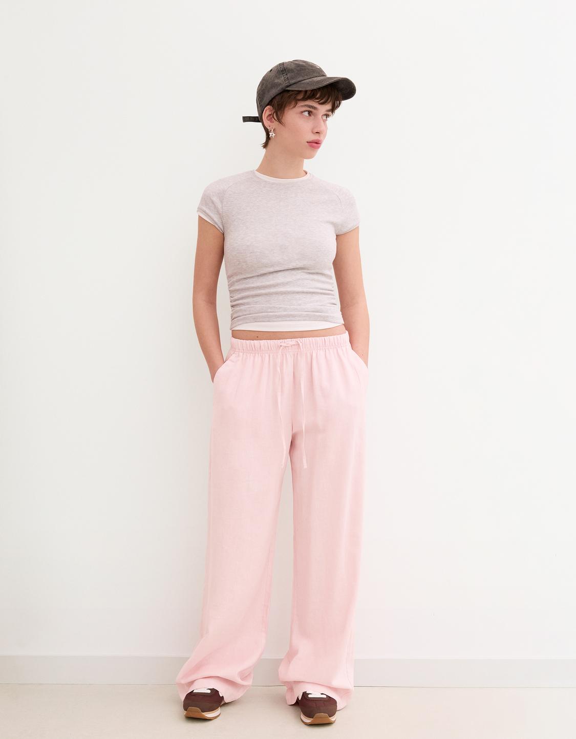 Linen blend trousers with an elasticated waistband