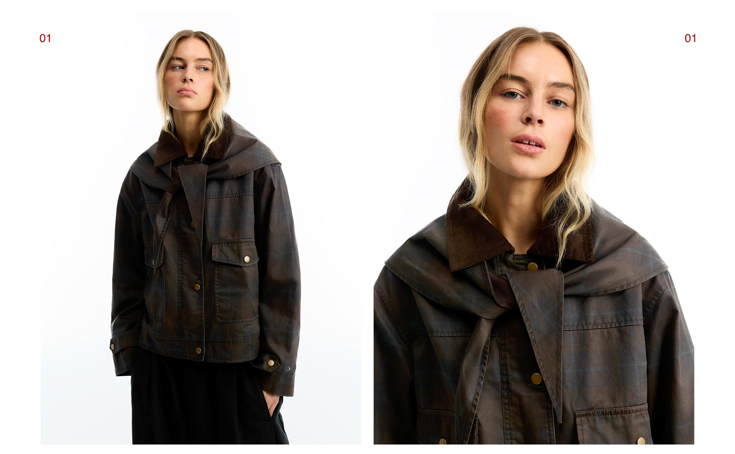 Waxed corduroy jacket with scarf — Green