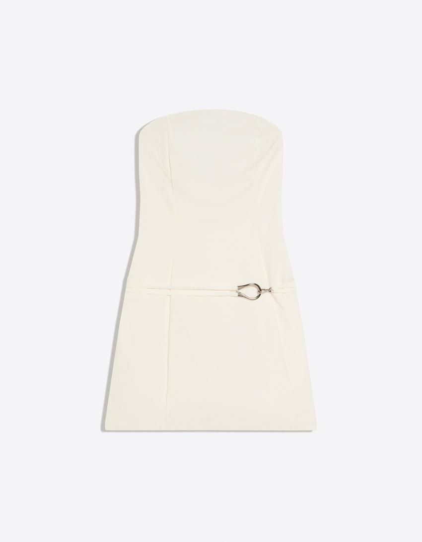 Off-the-shoulder mini dress-Off white