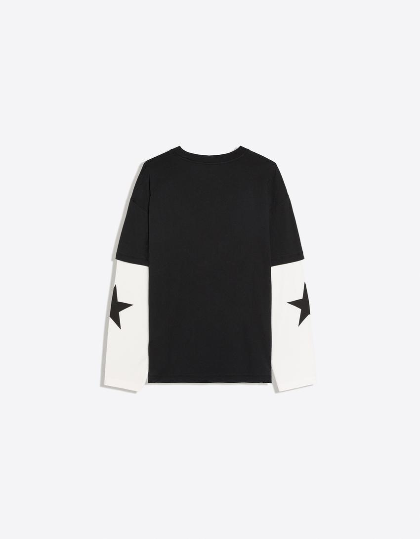 PAUL FRANK double sleeve print T-shirt-Black