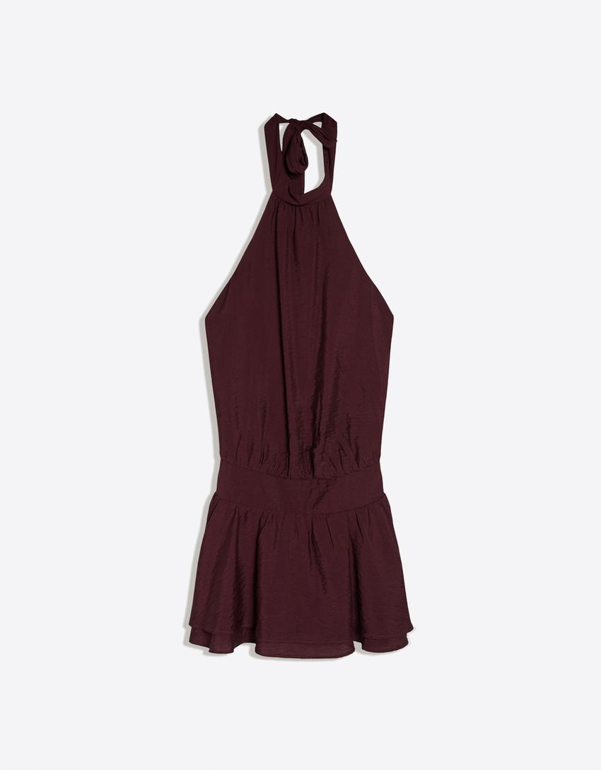 Sukienka mini z dekoltem typu halter-Rubinowy