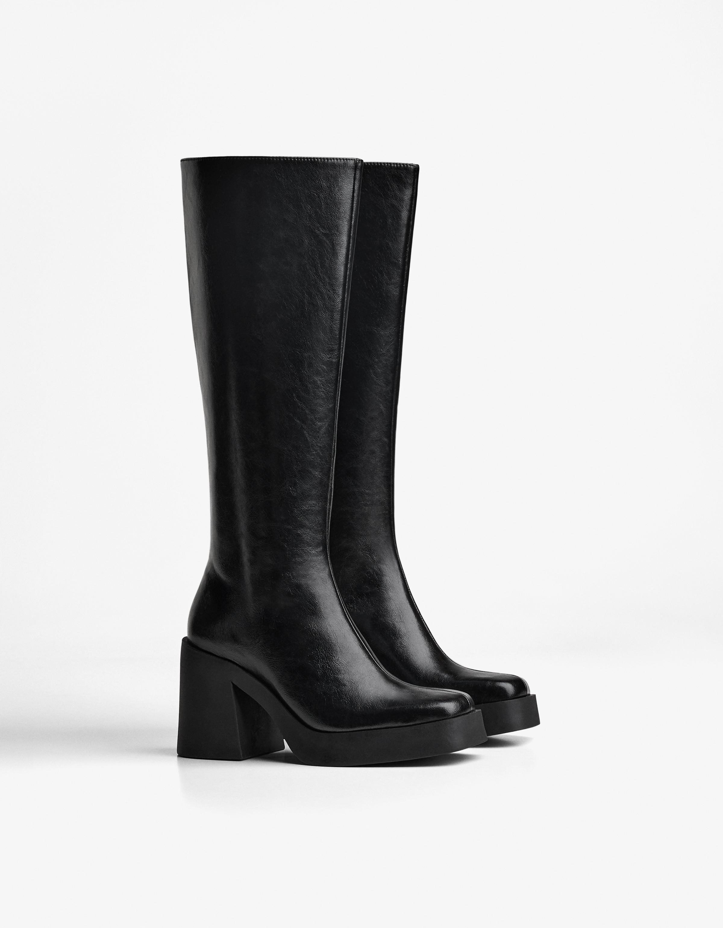 Bershka Bota Tacón Plataforma Mujer 35 Negro