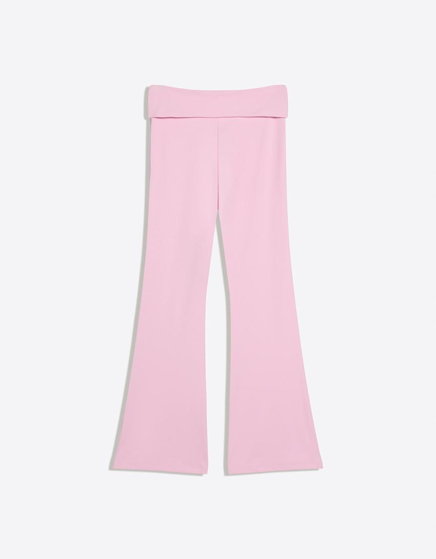 Pantalón flare técnico cintura vuelta-Rosa caramelo